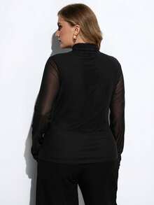 Maija 大码女式高领长袖套头衫，优雅精致的都市休闲商务装，适合办公室穿着，夏季、情人节、春夏、圣帕特里克节、复活节、夏季派对、海滩度假、各种场合、夏季外出、毕业典礼等休闲场合穿着。 - 黑色 - 查看 3