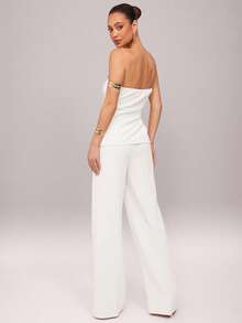 Silquee Conjunto de top bandeau asimétrico y pantalones de moda para el día a día - Blanco - Ver 2