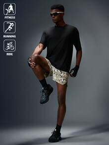 Acti Log Quần short thể thao nam mùa hè, kiểu dáng thường ngày, in họa tiết toàn thân, có dây rút ở eo. - Nhiều màu - Xem 4