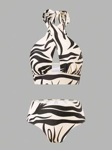 Swim Oasis Bộ bikini cao cấp tối giản họa tiết da báo dành cho nữ cỡ lớn, kèm áo khoác ngoài và chân váy. - Nhiều màu - Xem 3