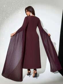 Viva Relle Women Summer Elegant Burgundy Square Neck Maxi Dress,Plus Size Flowing Sleeves Autumn Wedding,New Year's & Valentine's Day Maxi Fall - Brown - View 3