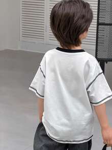 Dazy Kids Slogan Print Round Neck Drop Shoulder Short Sleeve Casual T-Shirt For Young Boys Spring - White - View 7