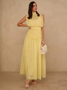 Enchnt Spring/Summer Romantic Women's Pink Sleeveless Chiffon Maxi Dress,Sweet&Elegant For Vacation&Date&Holiday&Going Out,Spring Outfit Women - Yellow - View 5