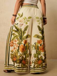 Travachic 大码印花阔腿休闲度假裤 度假穿搭 女士夏季穿搭 女士春季穿搭 女士教师穿搭 海滩度假穿搭 热带度假女装 - 彩色 - 查看 2