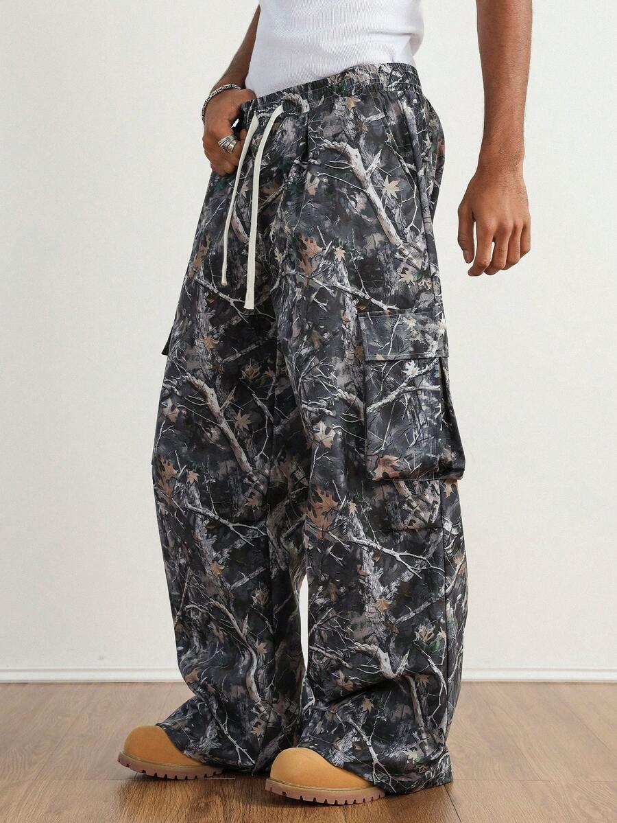 TOKVUE Men's Branch Print Drawstring Loose Pants - Multicolor - View 1