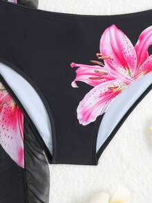 SHEIN Tween Girls 3-Piece Floral Print Bikini Set, Includes Swimsuit Top, Bottom And Sheer Pants, Fashionable & Elegant, Suitable For Swimming, Vacation, Summer Black Hibiscus Swimsuit Bikini Set Black And Pink Flower 3piece Set Girls Summer 3 Piece Swimsuit Set Girls Black With Pink Flower Swimsuit Girls Three Piece Swimsuit 3pc Girls Summer Mesh Tween Three Piece Swim Suit Tweens 3 Piece Bikini Set Three-Piece Swimsuit Set Girls Beach Sets Swimsuits For Teen Girls Flower Flower Bikini