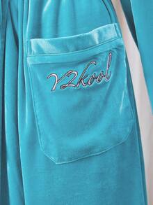 Y2Kool BiGraphic Turquoise & Mint Blue Reversible Flannel Y2K Girly Casual Loose Robe For Women, Suitable For Home Wear, Autumn/Winter, New Year - Mint Blue - View 7