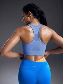 Powerista Quần lót nữ cổ tròn không tay màu trơn thể thao thoáng khí thời trang có thiết kế lỗ sau - Màu xanh lam - Xem 3