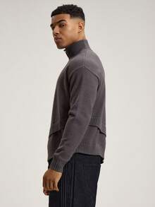 Musero Long Sleeve Chunky Hem Wrap Around Detail Knit High Kneck Button Detailing Jumper Dropped Shoulder Top Autumn Winter Essentials - Grey - View 4