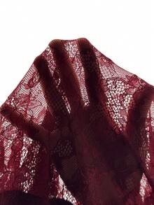 SHEIN PETITE Women's Front Tie Fitted Elegant Lace Lining Camisole Dress Dark Red Sexy Dress Burgundy Dress,New Year's Outfit - Burgundy - View 7