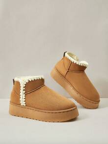 Cuccoo Women's Brown Embroidered Decor Winter Casual Versatile Thick Sole Warm Classic Snow Boots For Christmas - Camel - View 2