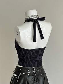 Jeanoix Striped Deep V-Neck Sexy Vest Blazer - Multicolor - View 2