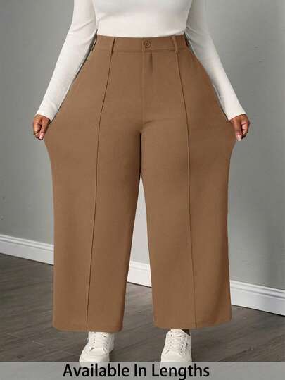 SHEIN PETITE CURVE Plusstorlek Casual Enfärgade Kostymbyxor med Hög Midja