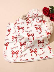 SHEIN 2Pcs Set Newborn Photography Swaddle Wrap Red Bowknot Print Baby Girl Photo Props With Bow Hat Newborn Valentine's Day Gift - Red and White - View 6