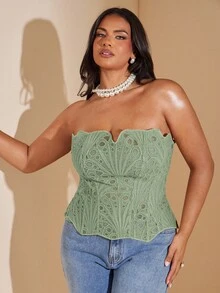 SHEIN BAE 大码女式鱼骨纹系带露脐吊带背心，Y2K风格，适合初秋、春夏穿着 - 薄荷綠 - 查看 4