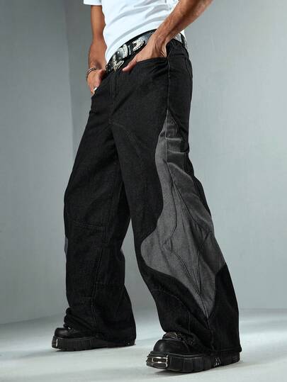 Herren Loose Fit Jeans mit Taschen und weitem Bein