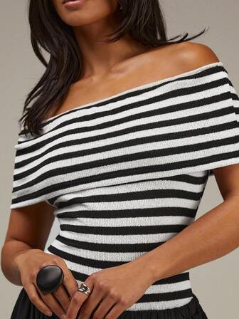 Athîral 女士条纹露肩休闲连体衣