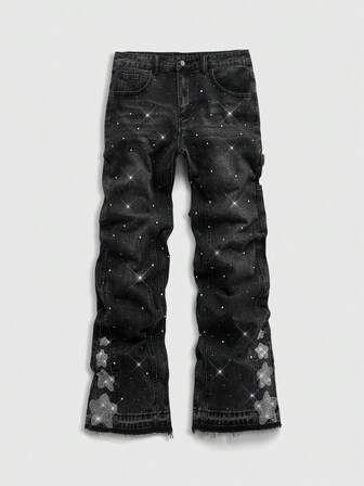 Jeans da uomo con decorazioni in strass, adatti per l'uso quotidiano, primavera/estate