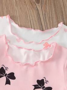 Genkimix Kids 2件套女婴短袖纯色连衣裙组合，可爱卡通爱心和蝴蝶图案设计，面料柔软舒适，适合女婴日常休闲穿着。 - 粉色 - 查看 6