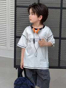 Dazy Kids Slogan Print Round Neck Drop Shoulder Short Sleeve Casual T-Shirt For Young Boys Spring - White - View 3