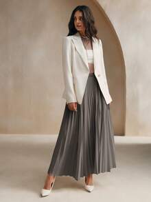 Anewsta Urban Style Pleated A-Line Skirt, Minimalist Fashion Casual Everyday Wear Maxi Skirt - Grey - View 6