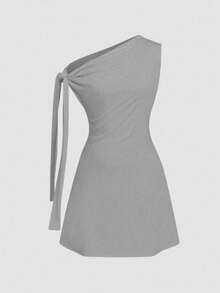 Celisse 女士不对称系带腰部短裙 - 淺灰色 - 查看 3