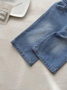 SHEIN Babygirl Infant & Baby GirlSpring/Autumn Lace Collar Long Sleeve Casual Top, Paired With Fashionable Western Style Strap Cowboy Tank Top And Long Versatile Fashion Jeans Set, Suitable For Traveling, Vacation Or Daily Casual Wear - Blue - View 5