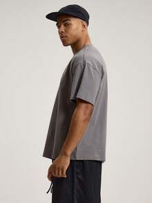 Musero Crew Neck Short Sleeve Dropped Shoulder Graphic Front Chest Print "DEFINED BY DESIGN' Tshirt Top Autumn Winter Essentials - Grey - View 4