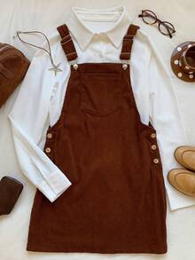 SHEIN EZwear 素色口袋貼布背帶裙無毛衣