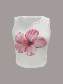 Rovax 女士印花圆领休闲短款常规背心 - 白色 - 查看 4