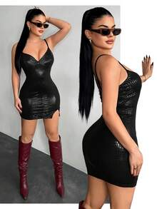 SHEIN SXY Vestido mini negro de tirantes finos con estilo callejero sexy - Negro - Ver 6
