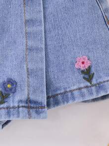 Cozy Pixies Baby Girl Cute Floral Embroidered Blue Denim Skirt Shorts,Spring, Summer,Casual And Fashionable Vacation,Street Wear,2000s Style, Comfortable And Soft Denim,Baby Girl Skort - Light Wash - View 6