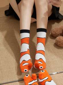 Joivida 1双趣味可爱分趾女袜，卡通人字拖图案新奇船袜，可爱闺蜜同款礼物套装，柔软棉质动漫袜，日式趣味女袜，独特图案休闲袜 - 彩色 - 查看 8