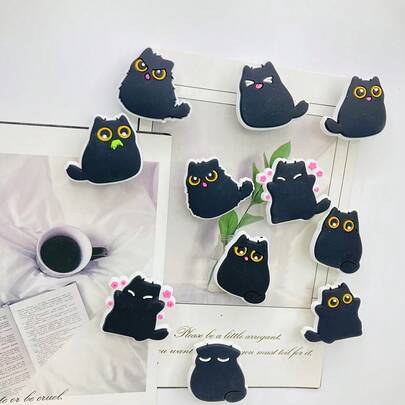 3个/6个/15个可爱猫咪冰箱贴 - 卡哇伊黑色小猫装饰，塑料树脂材质，适用于厨房和办公室，完美的生日乔迁礼物之选