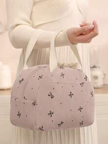 Joivida 1 Piece Corduroy Semicircle Lunch Bag Insulated Food Carrier With Handle For Students Office Workers Bento Box Thermal Meal Tote Portable Lunch Bag For School Work Picnic Outdoor Fall Winter Accessories - Multicolor - View 5