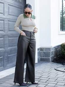 Melissa Matos Pantalon long femme vintage délavé à la mode Maillard - Noir - Voir 5