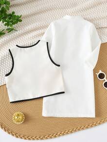 SHEIN 男婴几何图案背心和长袖衬衫两件套，适合正式场合、生日派对、锐舞派对、晚宴、表演、婚礼、迎婴派对和一周岁生日庆祝活动。