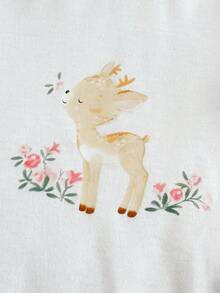 SHEIN Vintaside Kids 3pcs/Set Baby/Toddler Girls' Soft Loose Casual Versatile Short Sleeve Tees Tops, Pink, White, Rabbit And Deer Prints, Casual Summer Holiday Vacation Everyday Wear. Suitable For Beach Vacation, Park Outing, Daily Wear, Holiday Gathering, First Birthday Party, Sightseeing, Photoshoots, And Various Occasions. Ideal For Spring And Summer Wear - Multicolor - View 9