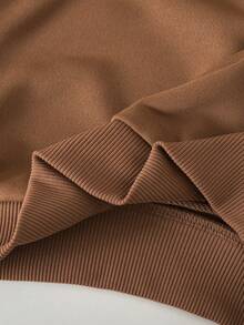 SHEIN Genkimix Kids 2pcs/Set Girls' Round Neck Long Sleeve Sweatshirt And Pants Set, Fashionable Casual Everyday Wear, Spring/Autumn Girls Brown Outfit Kids Sweat Set Kids Brown Outfit - Khaki - View 6