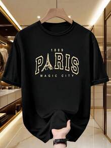 Nuevo hombre camiseta manga corta patrón de moda estampado diseño sentido casual cuello redondo pullover camiseta hombre top - Negro - Ver 2