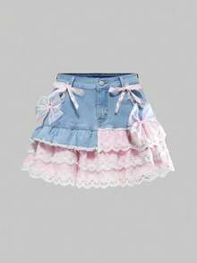 ROMWE Kawaii 可爱甜美蛋糕下摆女式牛仔迷你裙