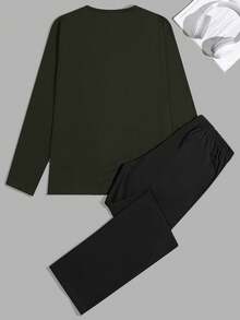 EURMUSE Men Game Letter Printed Regular Longsleeve & Pants Homewear Set - Army Green - View 3