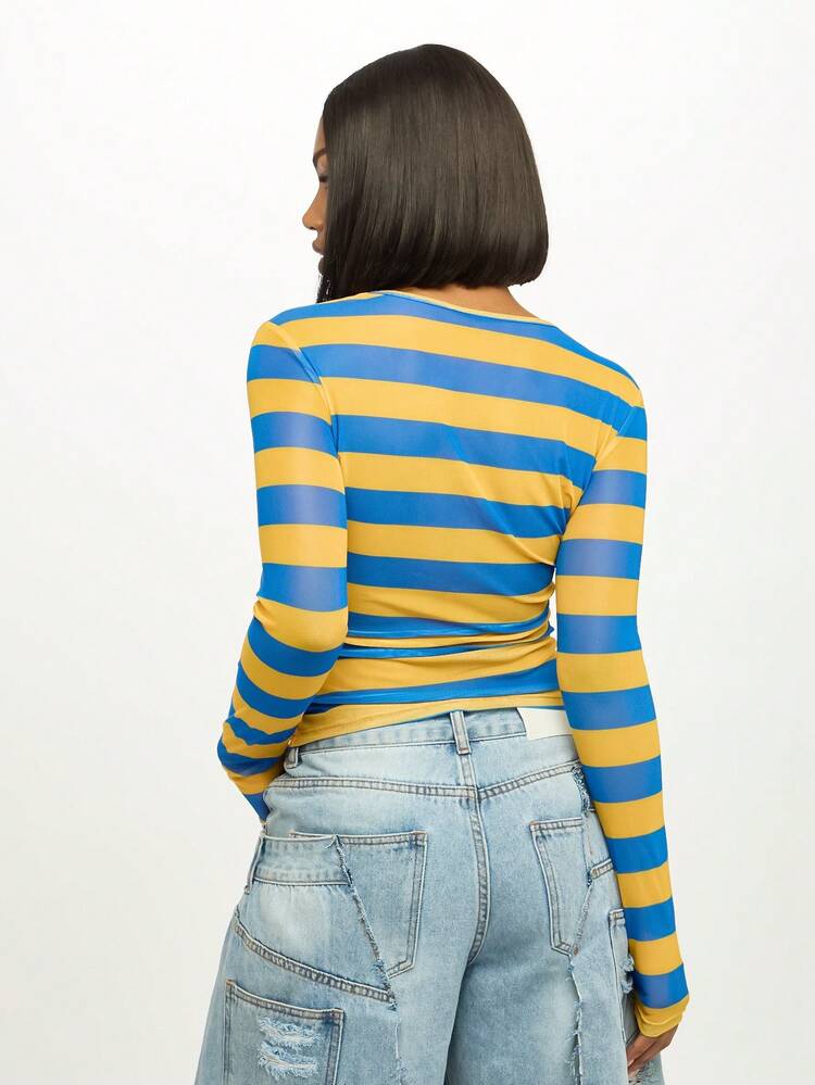 Striped Long Sleeve Crew Neck Top