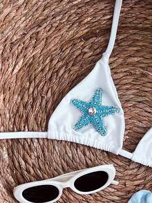 Swim Mod Áo bikini nữ kiểu dáng thường ngày in hình sao biển, thích hợp cho kỳ nghỉ biển. - trắng - Xem 4