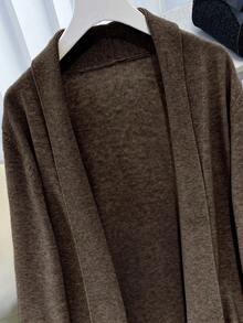 Franclia 女士纯色长袖长款开衫毛衣 - 棕色 - 查看 3