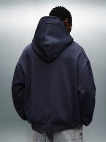 PLAYBOY X SUMWON 男士海军蓝Logo套头连帽衫，带中央口袋，长袖休闲街头风卫衣 - 寶藍色 - 查看 2