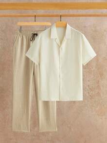 HIMLAND 男士时尚休闲衬衫和宽松长裤套装