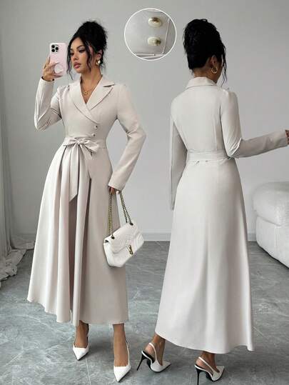 Rafferiza 女士修身长款系带通勤连衣裙