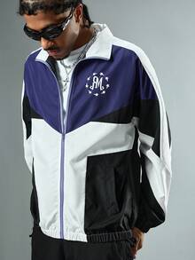ROMWE MEN Street Life Men's Casual Patchwork Color Block Jacket, Autumn - Purple - View 1