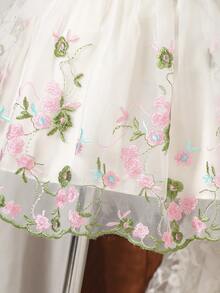 Souflis Souflis 女婴幼儿0-3岁春夏优雅公主风碎花网纱泡泡袖粉色连衣裙 - 杏色 - 查看 5